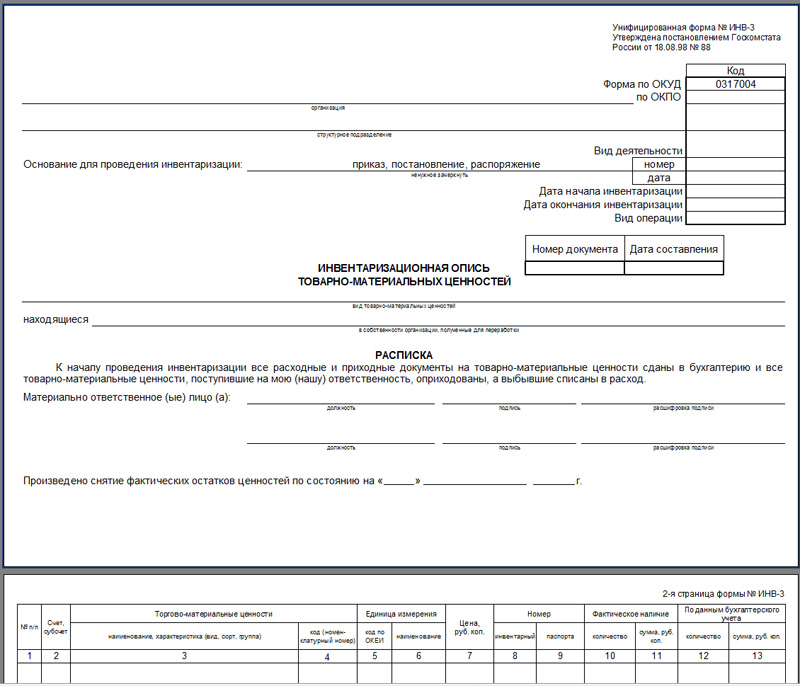 Инвентаризация какие документы составляются